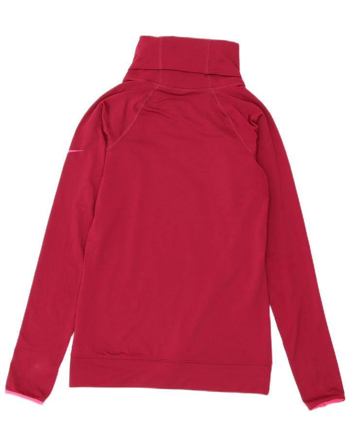 NIKE Womens Dri Fit Roll Neck Sweatshirt Jumper UK 8 Petit Rose Polyester