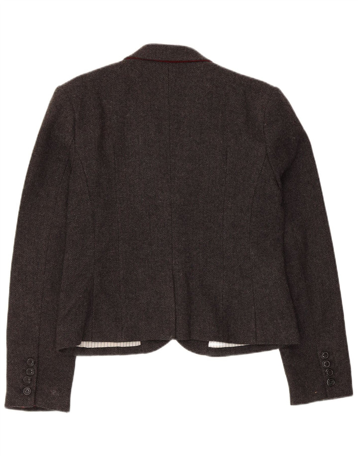 Superdry Veste Blazer 2 Boutons Femme UK 14 Grande Laine à Chevrons Gris