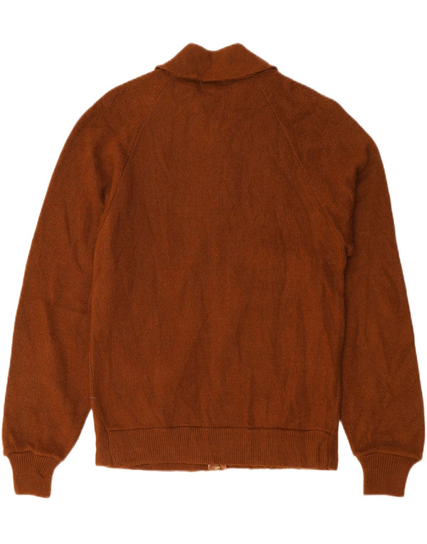 VINTAGE Femme Cardigan Pull UK 10 Petit Marron Colorblock Acrylique