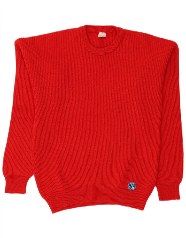 vintage Mens Crew Neck Jumper Sweater IT 52 Grande laine rouge