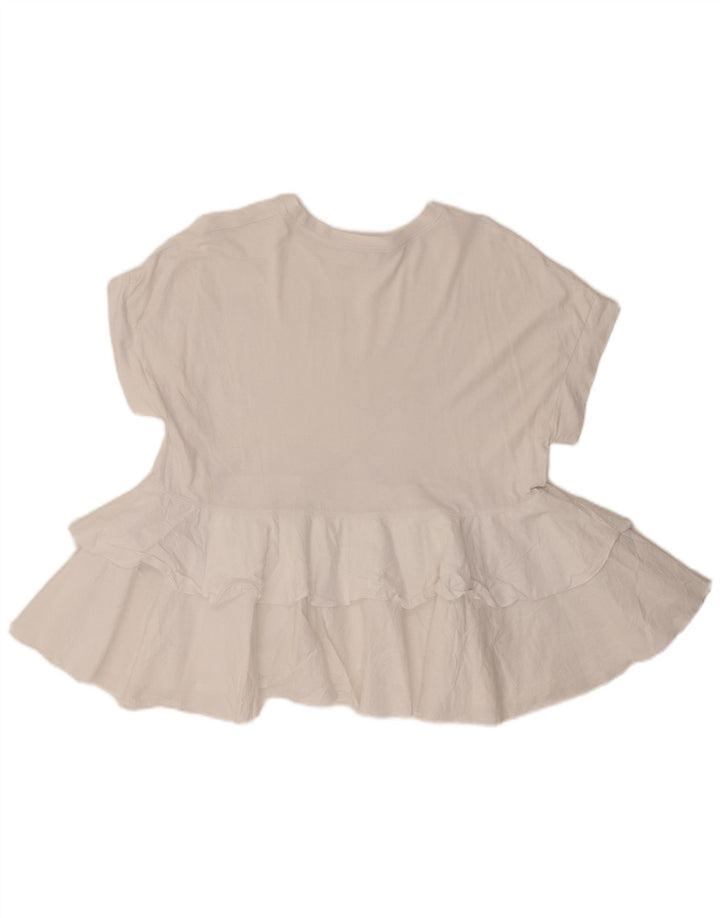 Zara Womens Ruffle Front Blouse Top UK 10 Petit Coton Blanc