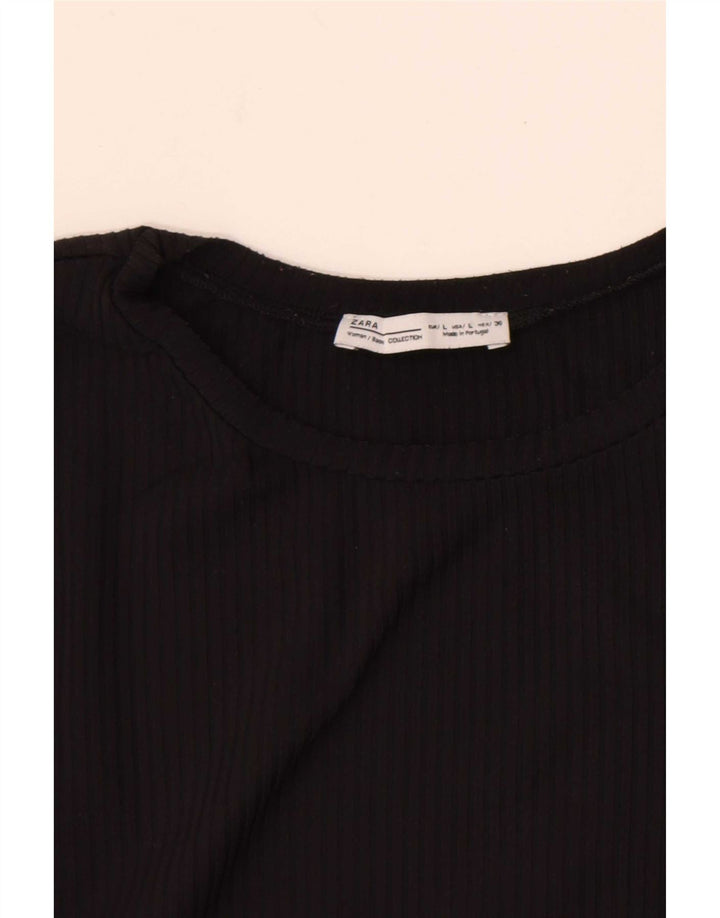 Zara Womens Crop Top Manches Longues UK 14 Large Noir