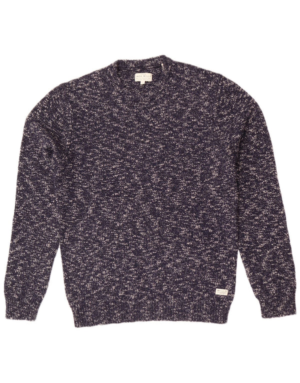 Jack Wills Pull à col rond pour homme en laine d'agneau mouchetée bleu marine Taille L