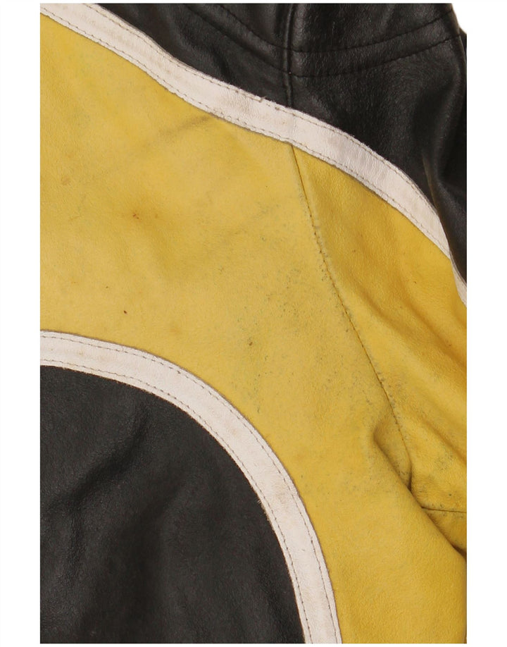 VINTAGE Veste de course en cuir pour homme IT 48 Cuir color block noir moyen