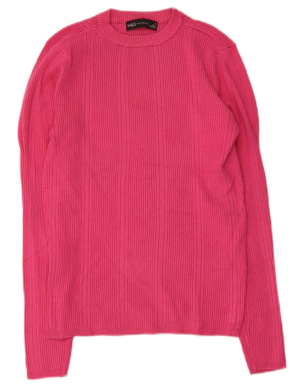 Marks & Spencer Pull à col rond pour femme UK 10 Petite viscose rose