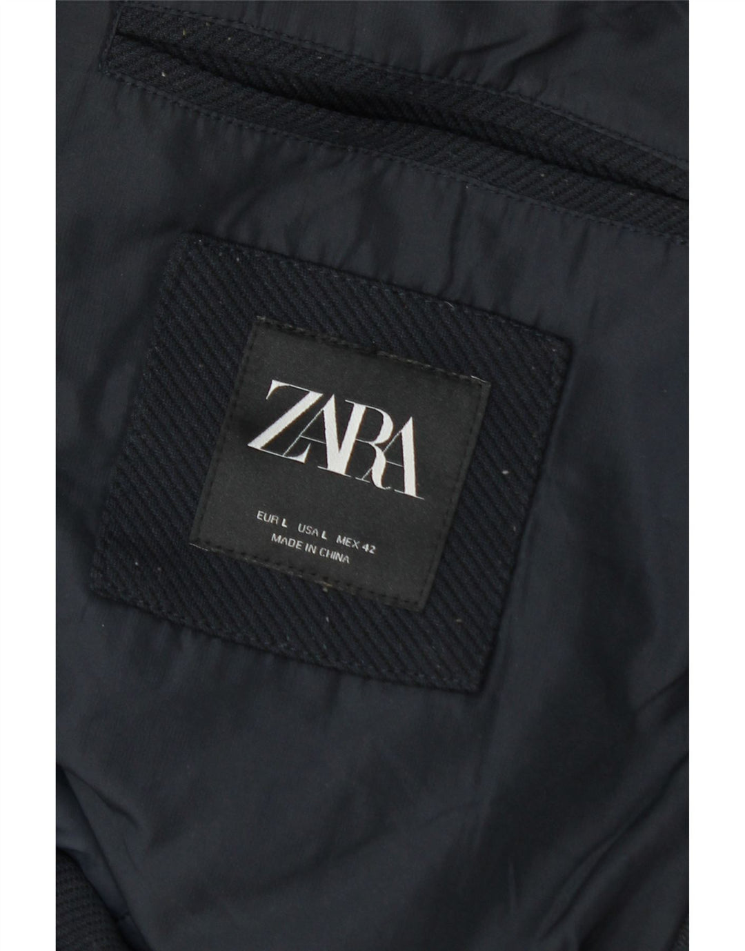 Zara Manteau rembourré à capuche pour homme UK 40 Large Bleu marine Polyester Hiver