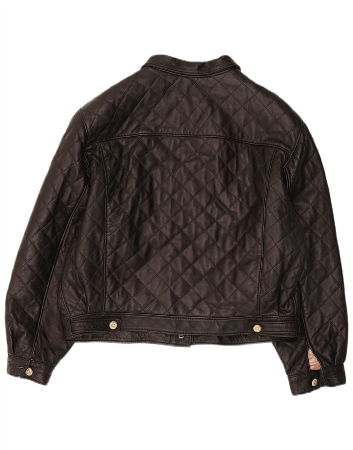 Veste en cuir femme vintage UK 14 Cuir noir moyen