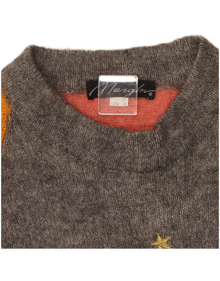 vintage Femme Crew Neck Jumper Pull IT 42 Medium Pink Colourblock