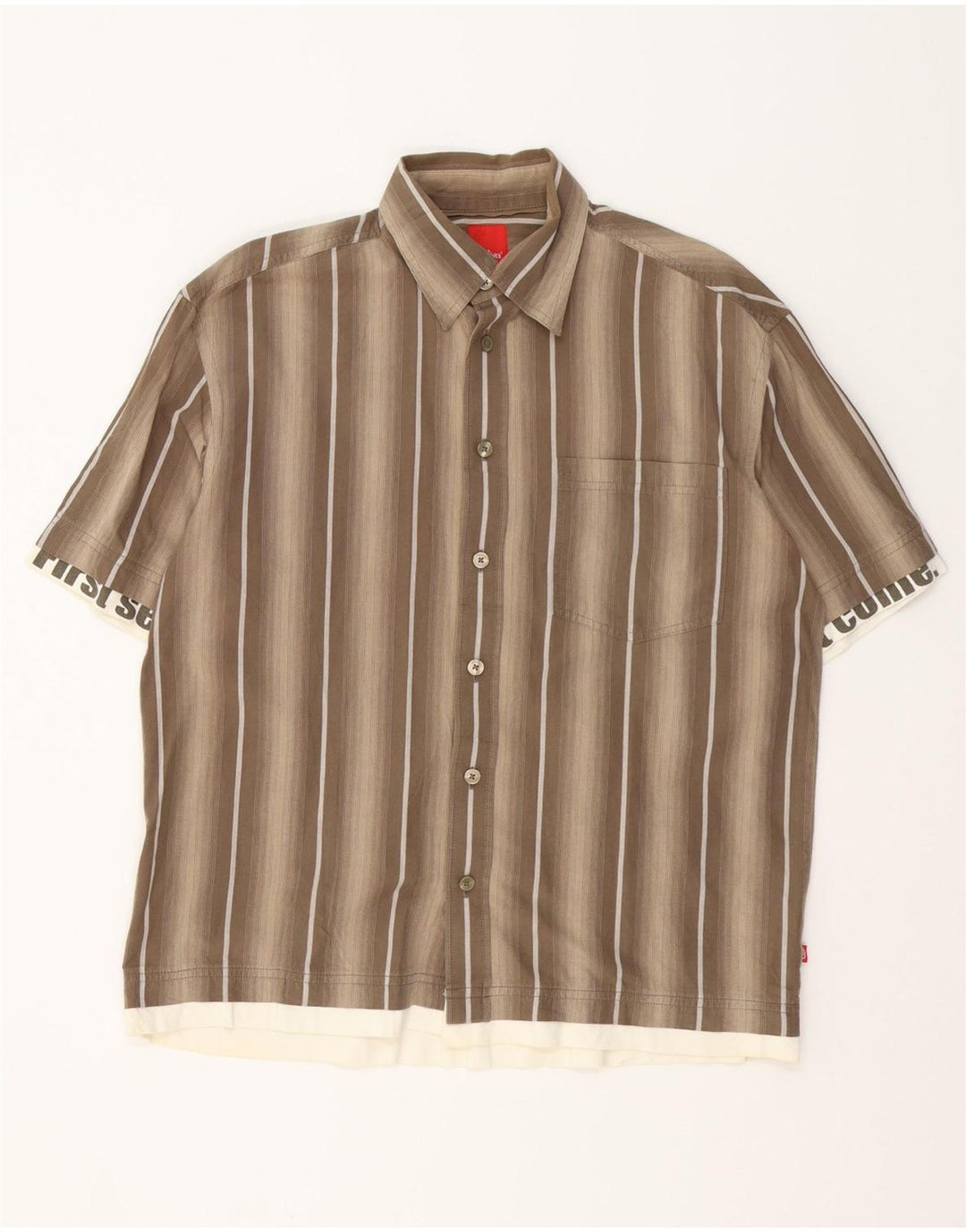 S.OLIVER Chemise graphique à manches courtes pour homme en coton rayé marron moyen