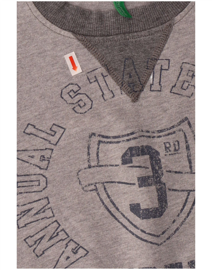 BENETTON Boys Graphic Sweatshirt Jumper 8-9 Years Large Grey Colourblock
