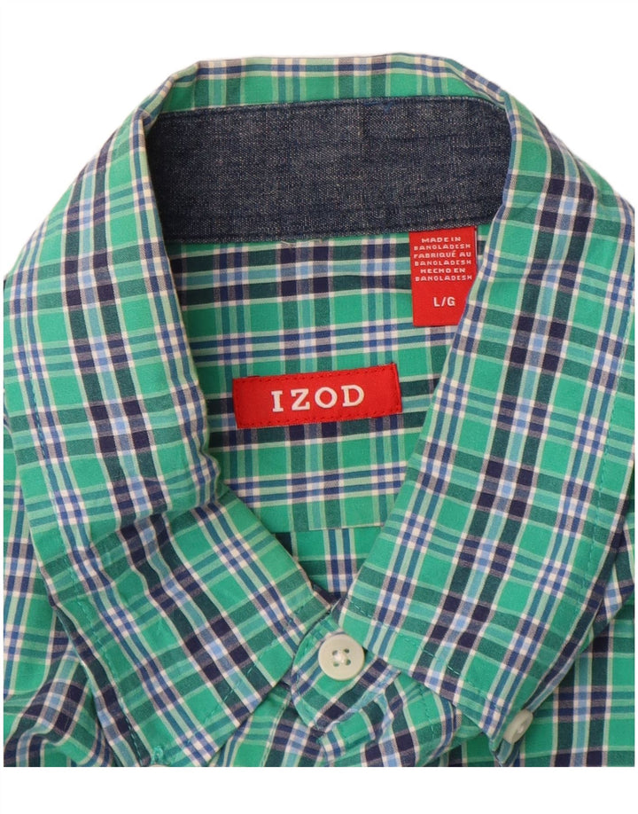 IZOD Chemise à manches courtes pour homme en coton à grands carreaux verts