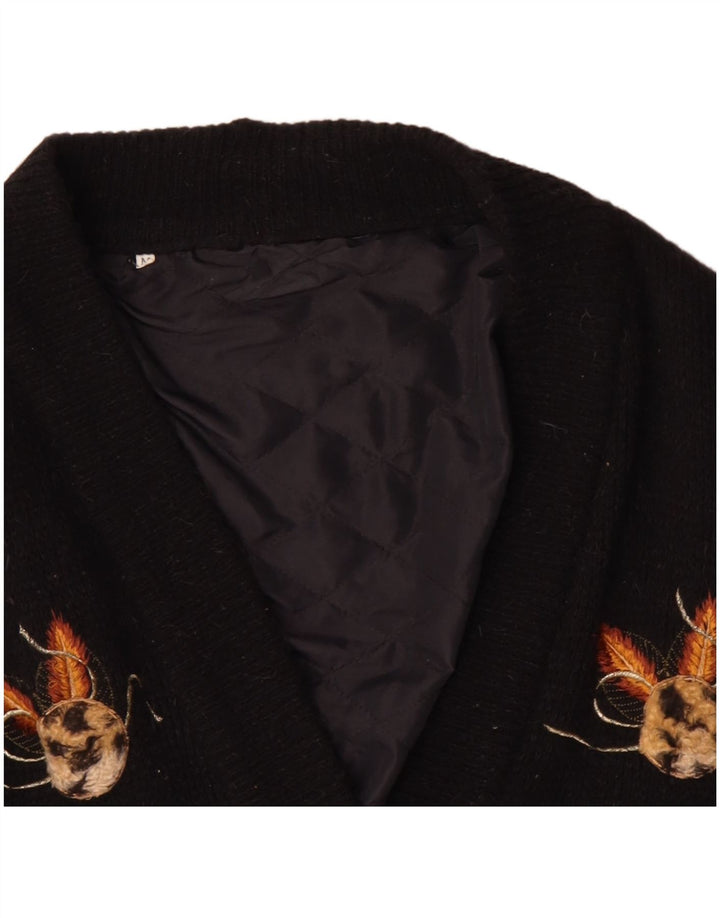 vintage Femmes Graphique Surdimensionné Cardigan Pull UK 14 Moyen Noir