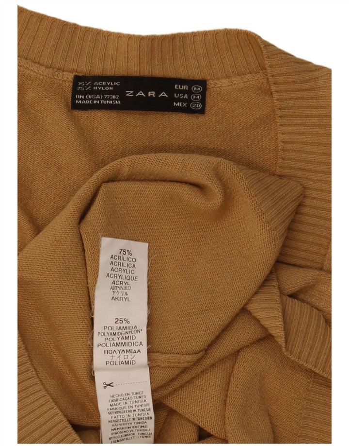 Zara Pull col V pour femme UK 12 Acrylique beige moyen
