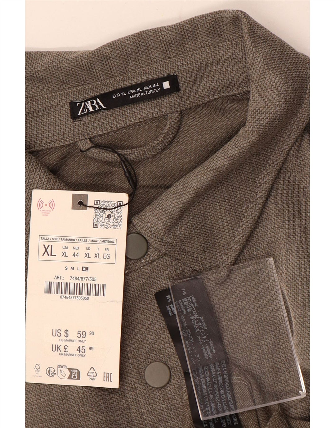 Zara Chemise Flanelle Homme XL Marron Polyester