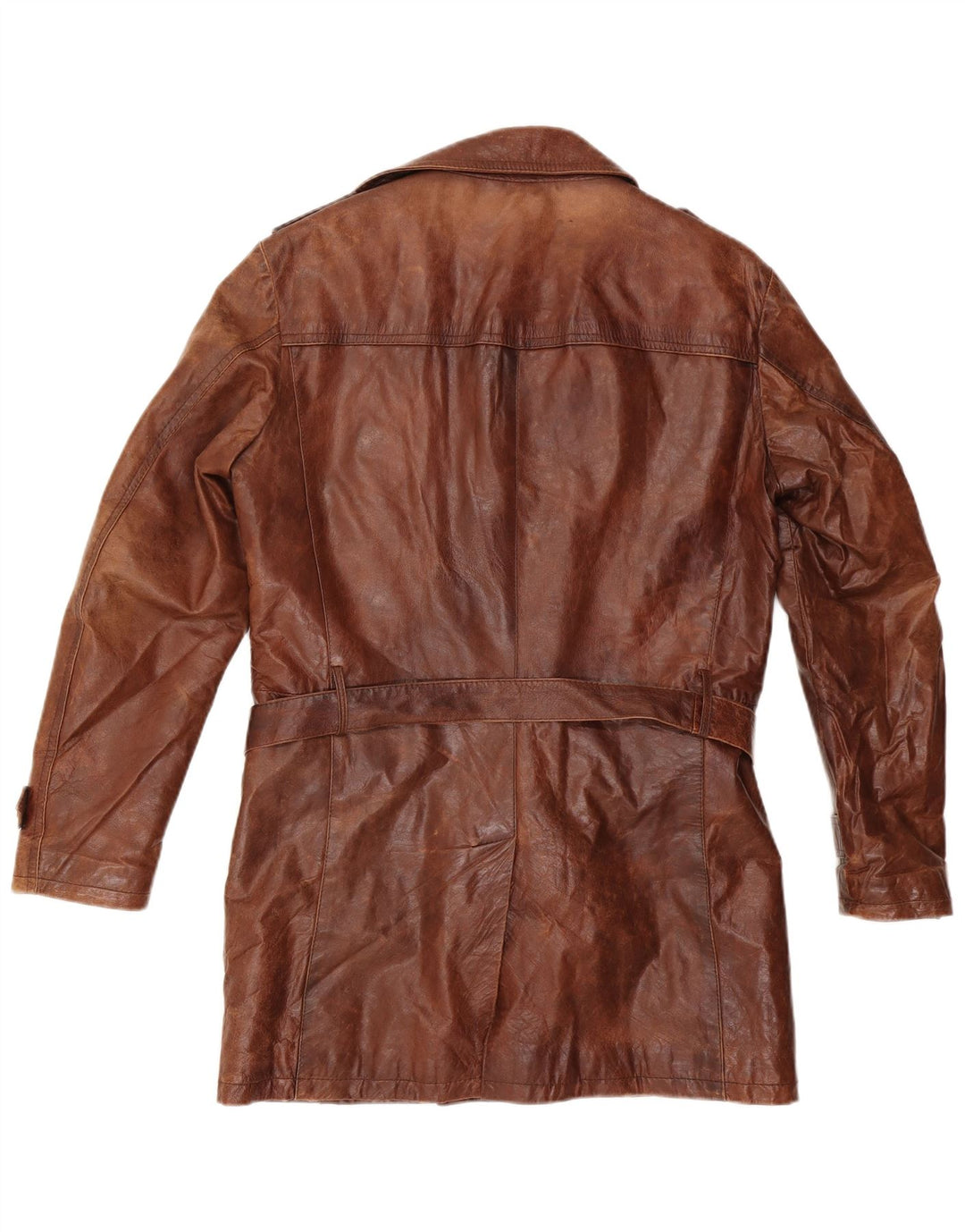 VINTAGE Manteau en cuir militaire à double boutonnage pour hommes IT 50 Large Marron