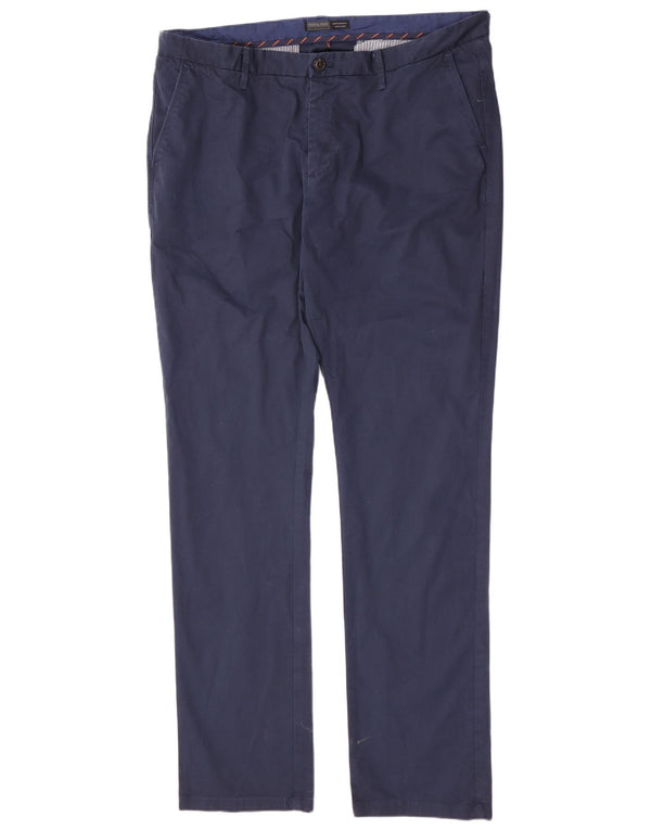 Zara Pantalon Chino Droit Homme EU 48 XL W38 L34 Bleu Marine Coton