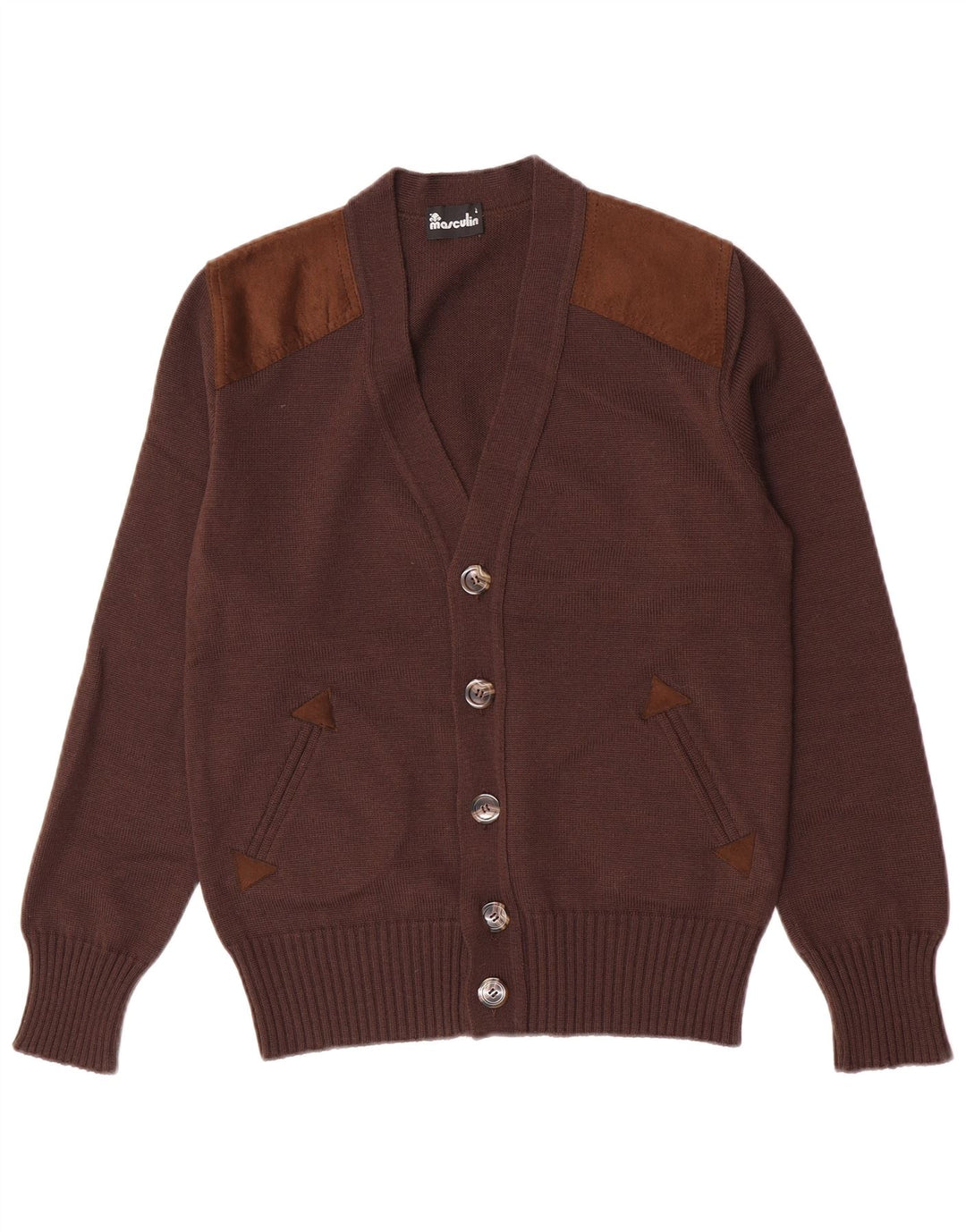 Masculin Homme Cardigan Pull Petit Marron Laine Vierge