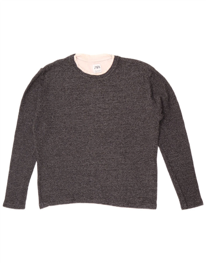 Zara Pull ras du cou pour femme UK 14 Gris moyen Coton