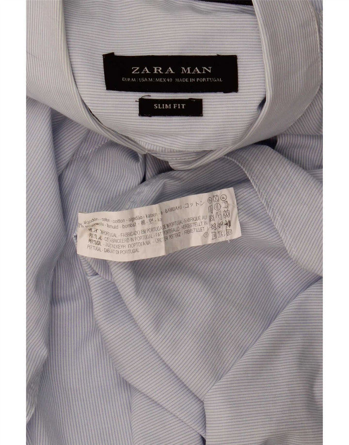 Zara Chemise Slim Fit Bleu Moyen En Coton À Fines Rayures