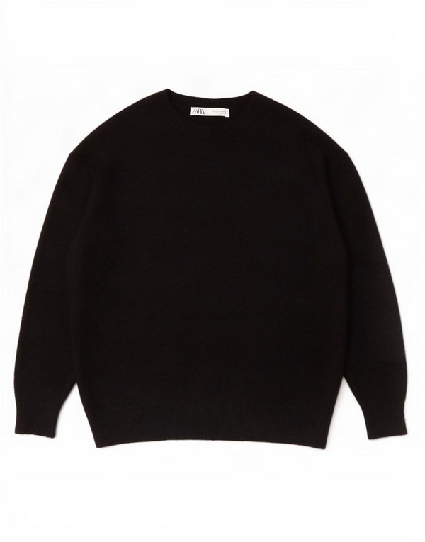 Zara Pull surdimensionné à col rond pour femme UK 10 Petit cachemire noir