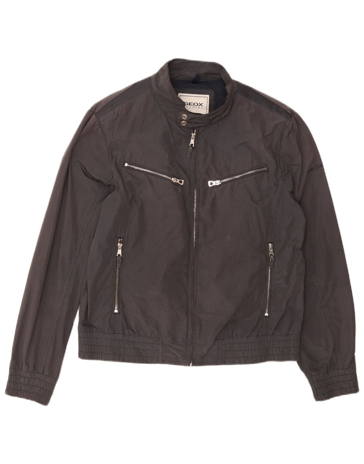 Geox Respira Bomber Jacket Homme UK 40 Large Gris Rayure Polyester