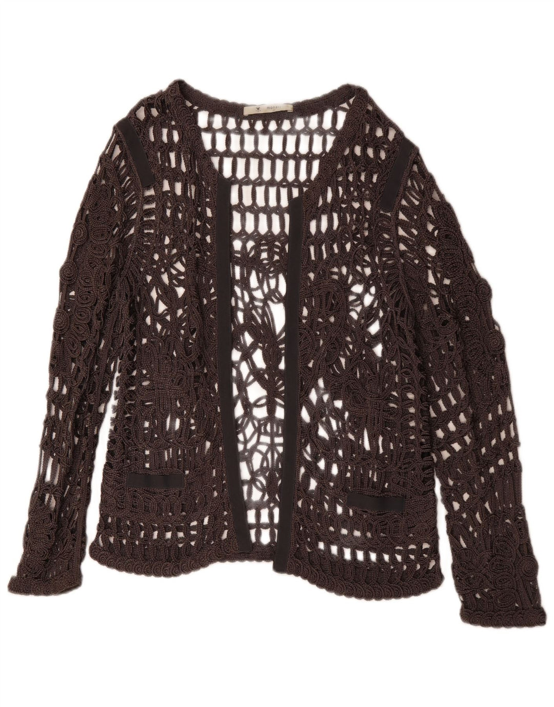 MONARI Haut transparent à manches longues en crochet pour femme UK 14 Large Gris