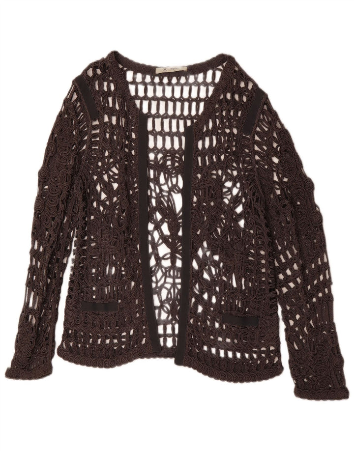 MONARI Haut transparent à manches longues en crochet pour femme UK 14 Large Gris