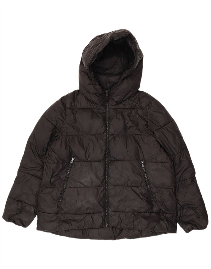 Zara Veste matelassée à capuche pour femme UK 16 Large Noir Polyester