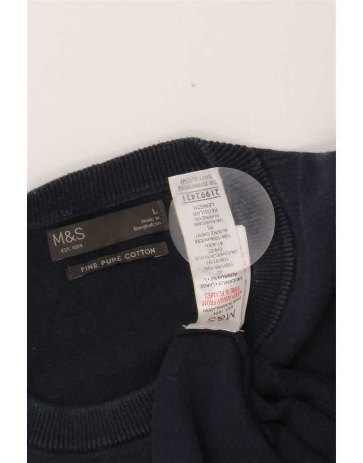 Marks & Spencer Pull à col rond pour homme en coton bleu marine Taille L