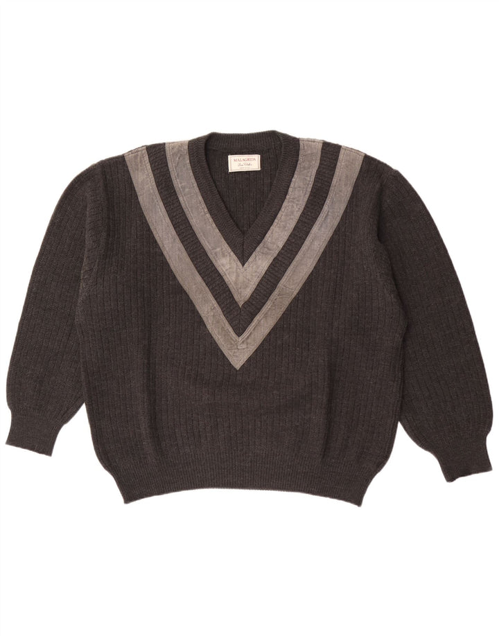 Malagrida Pull Col V Homme XL Gris Rayé