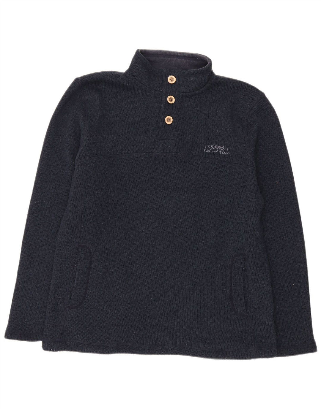 Weird Fish Pull à col boutonné pour homme en polyester bleu marine Taille L