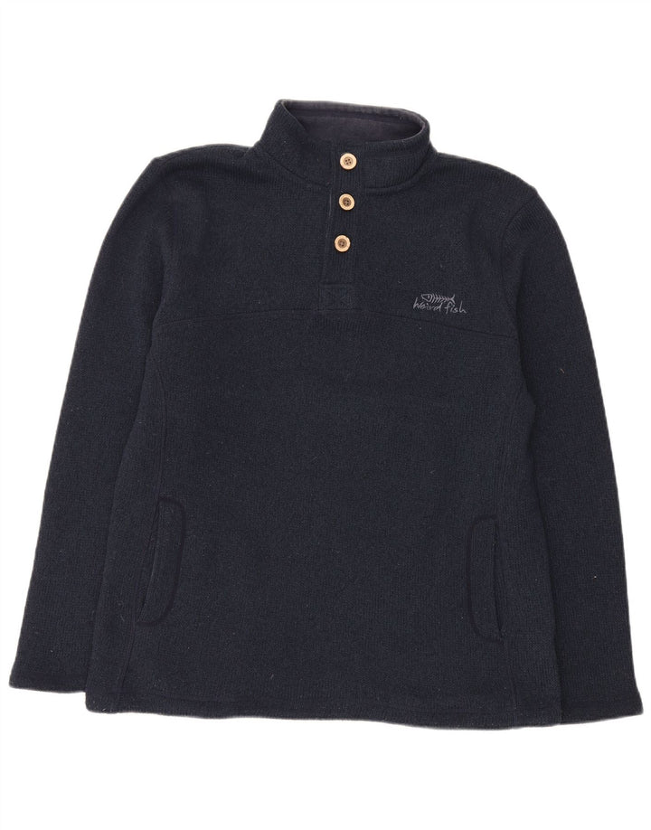 Weird Fish Pull à col boutonné pour homme en polyester bleu marine Taille L
