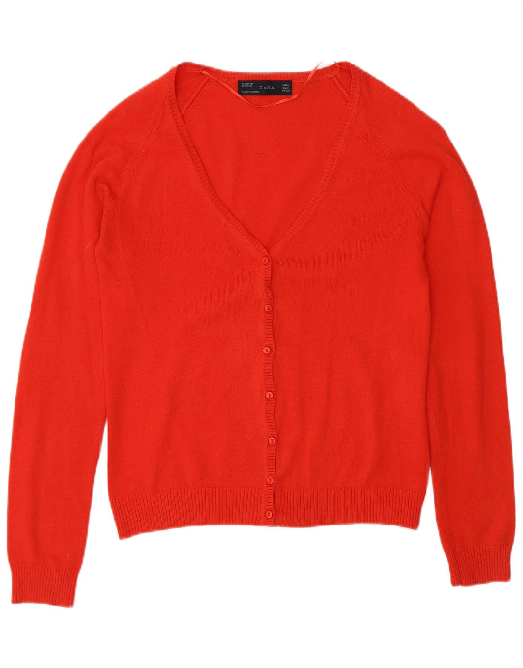 Zara Cardigan Femme Pull UK 12 Coton Rouge Moyen