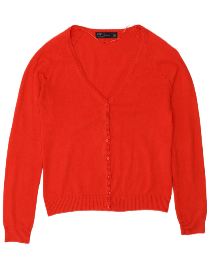 Zara Cardigan Femme Pull UK 12 Coton Rouge Moyen