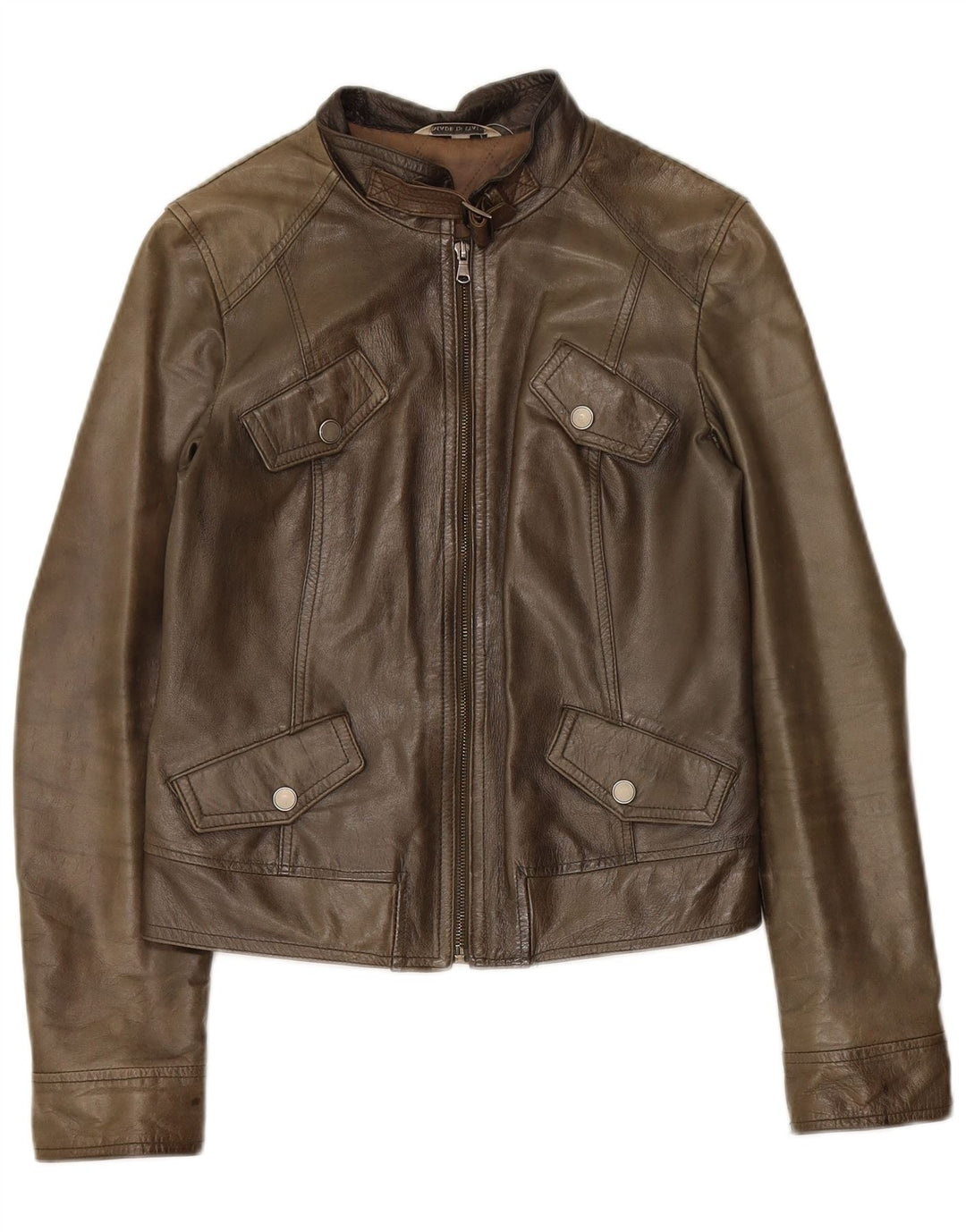 Veste en cuir femme vintage IT 42 Cuir kaki moyen