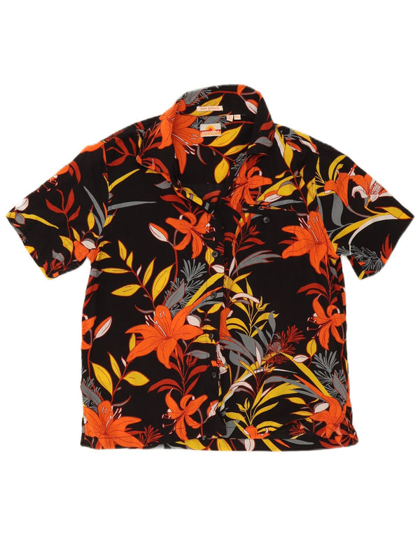 Superdry Chemise à manches courtes pour femme UK 10 Small Noir Floral Hawaïen