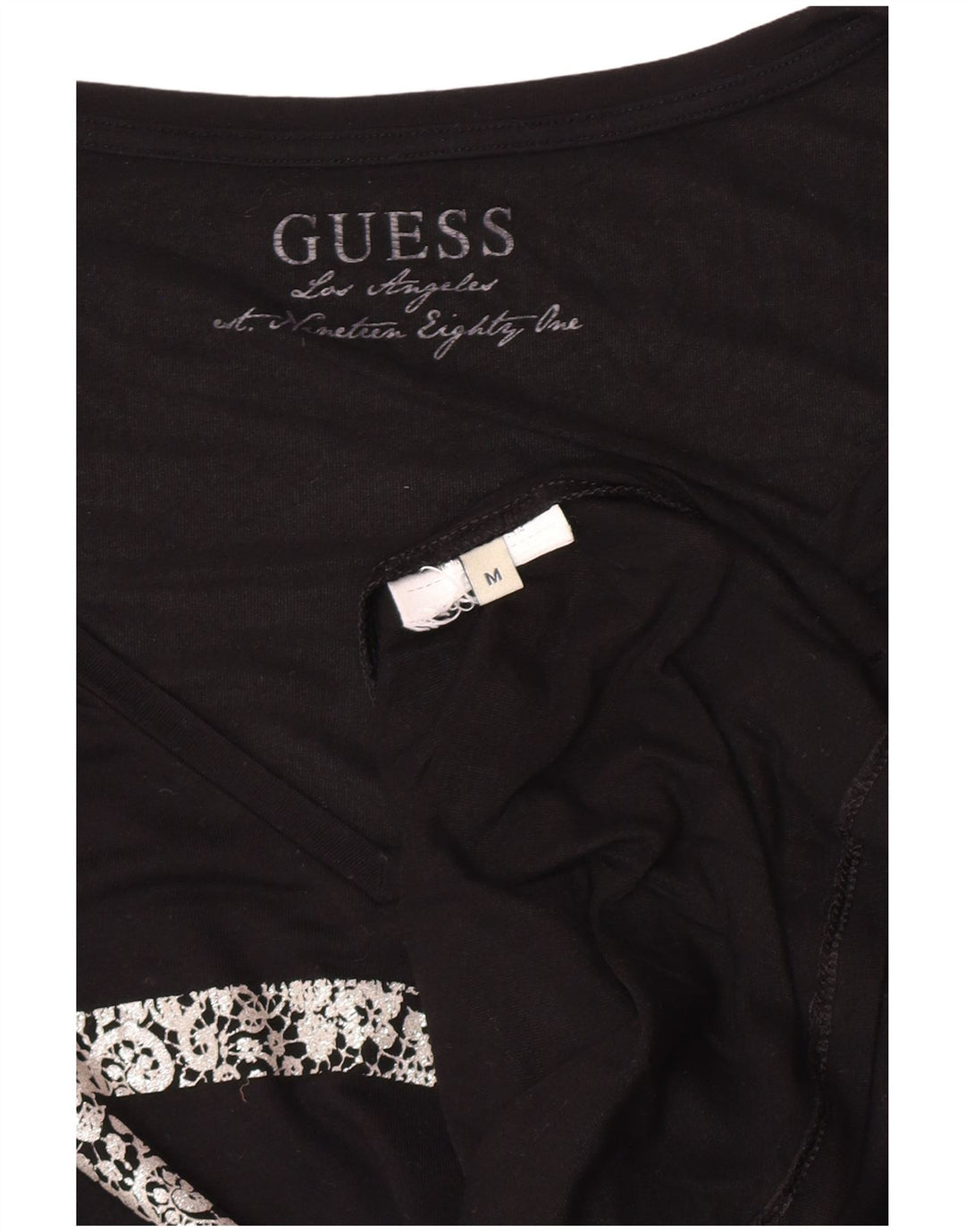 Guess Haut graphique à manches longues pour femme UK 12 Noir moyen