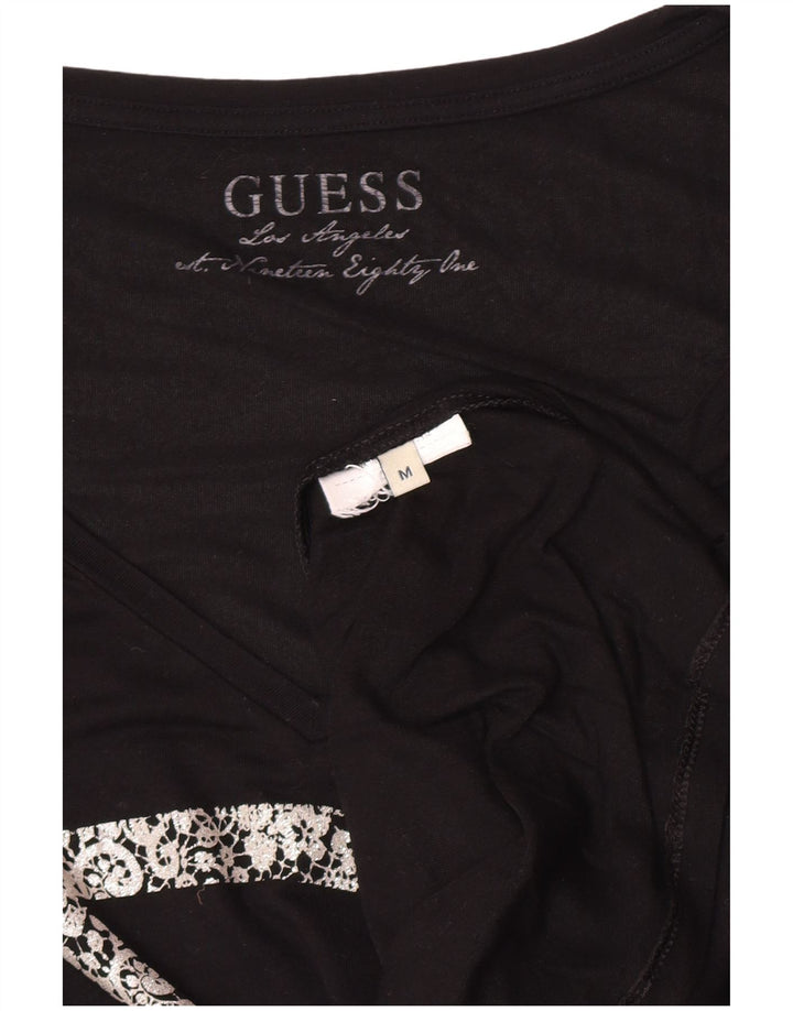 Guess Haut graphique à manches longues pour femme UK 12 Noir moyen