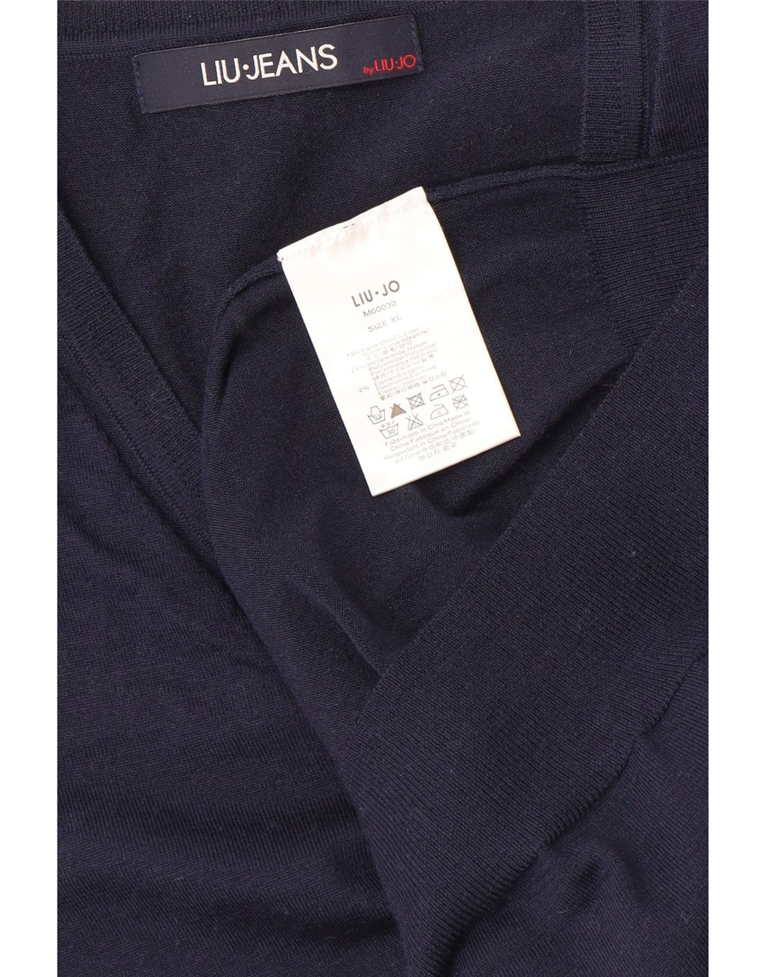 LIU JO Pull col V pour femme UK 18 XL Bleu marine Laine