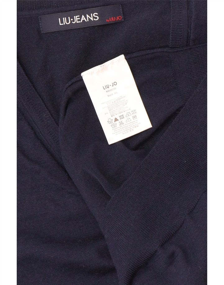 LIU JO Pull col V pour femme UK 18 XL Bleu marine Laine