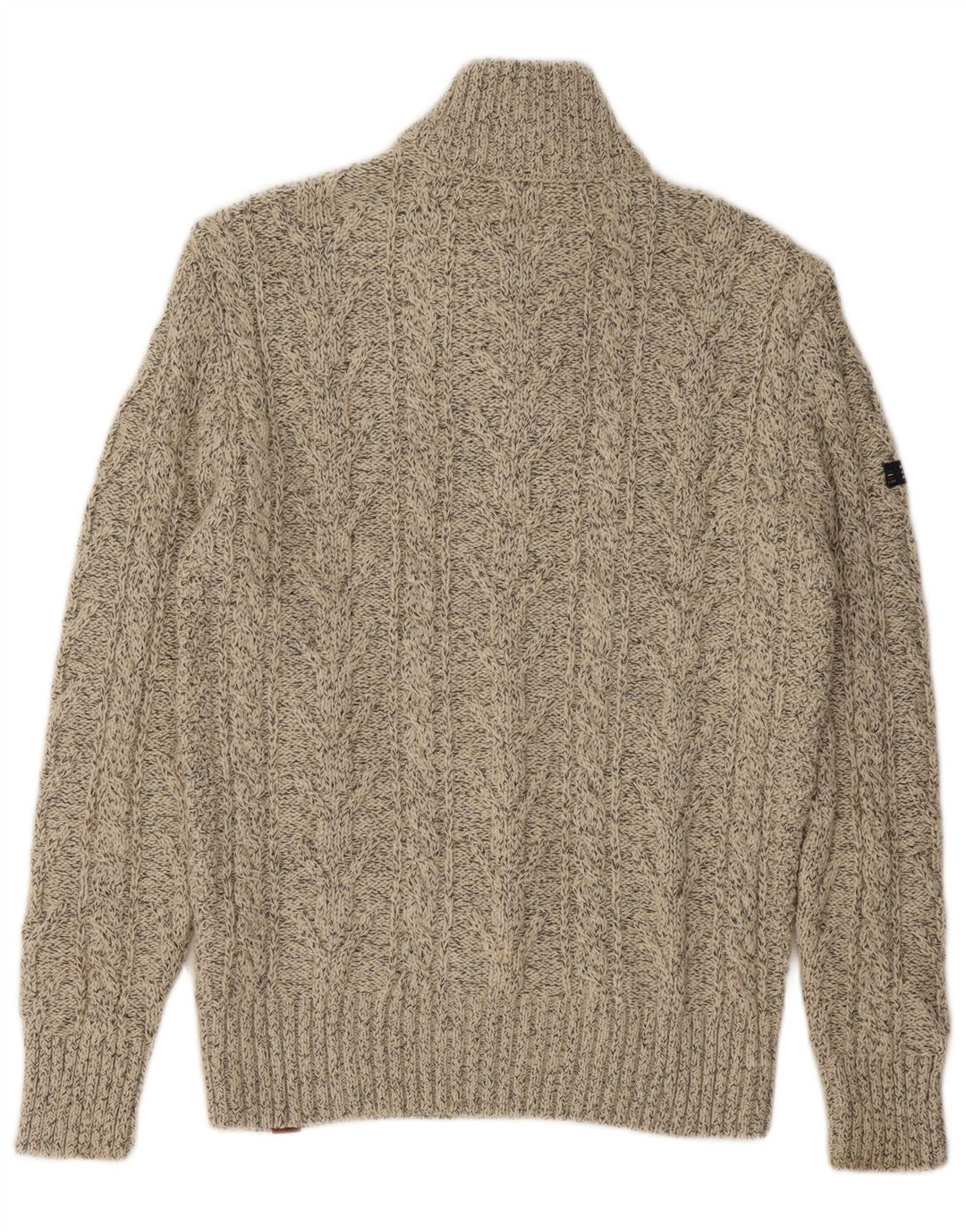SUPERDRY Pull Col Zippé Homme XL Acrylique Moucheté Beige