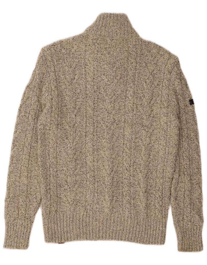 SUPERDRY Pull Col Zippé Homme XL Acrylique Moucheté Beige