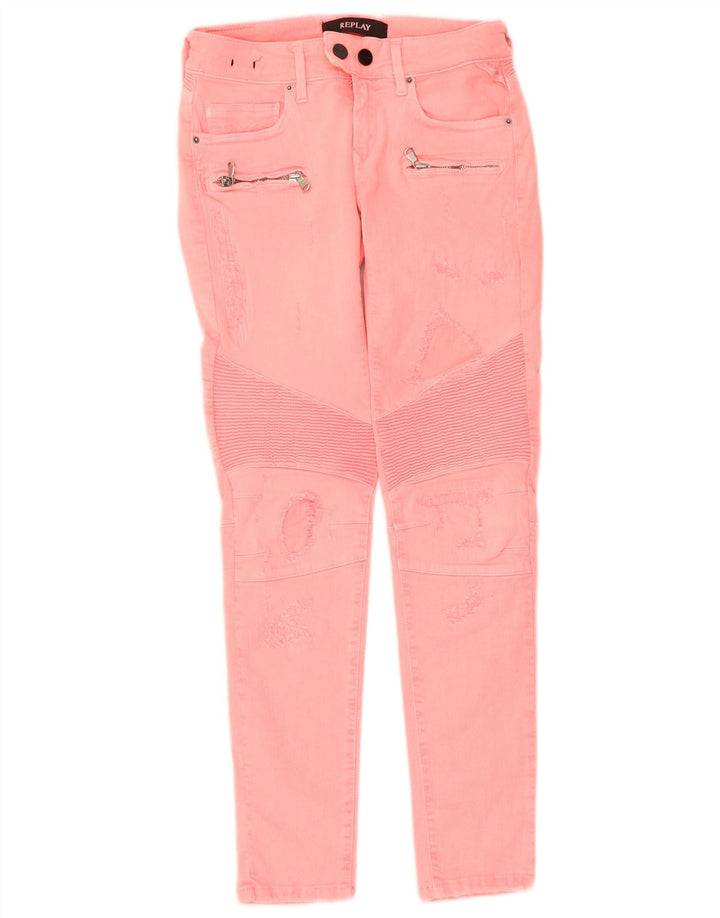 REPLAY Jean Skinny Effet Déchiré W24 L28 Rose Coton Femme