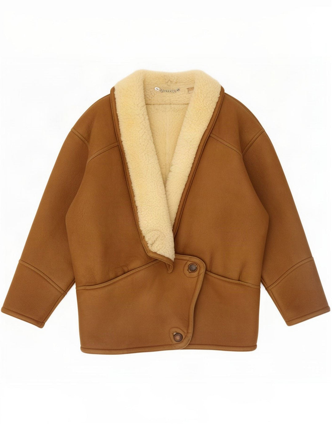 Vintage Womens Oversize Shearling Jacket UK 14 Medium Brown Colourblock