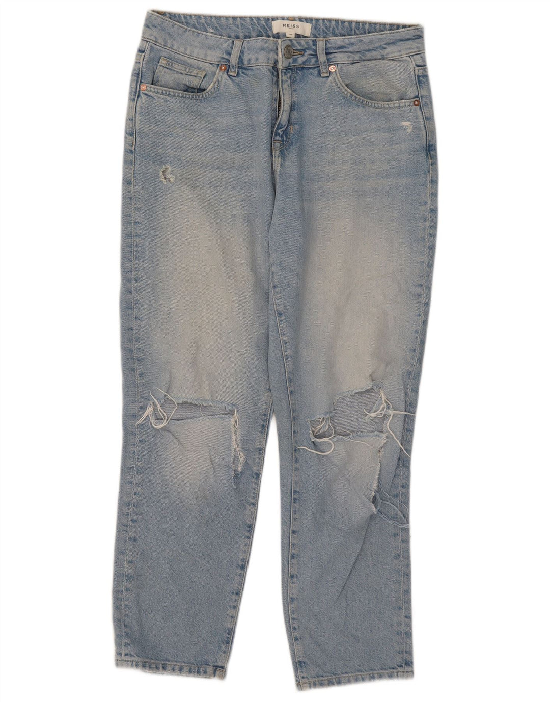 Reiss Femme Jean court effet vieilli W29 L26 Bleu Coton