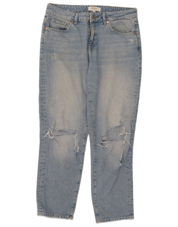 Reiss Femme Jean court effet vieilli W29 L26 Bleu Coton