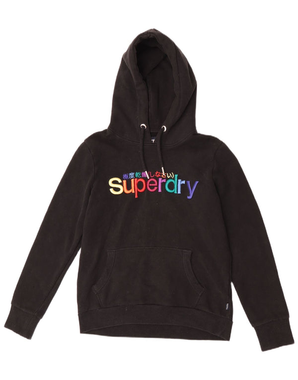 Superdry Womens Graphic Hoodie Jumper UK 12 Medium  Black Cotton