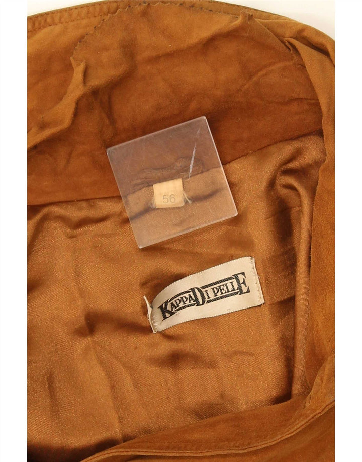 vintage Mens Suede Bomber Jacket IT 56 3XL Cuir Marron