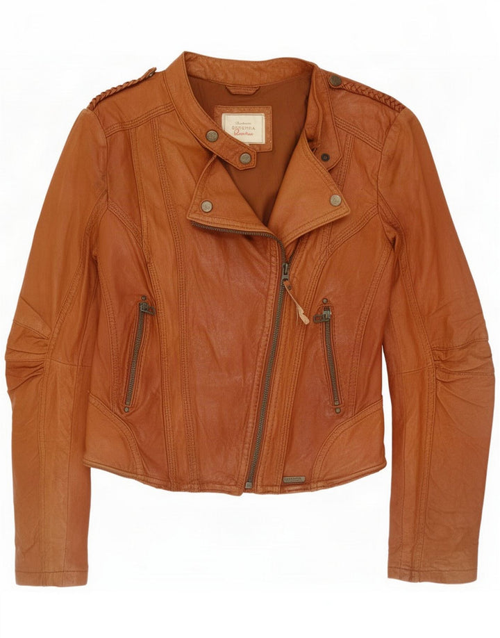 Bershka Veste de motard en cuir pour femme UK 10 Small Marron