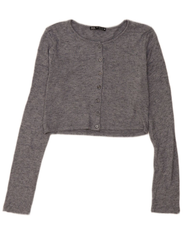 Zara Womens Crop Cardigan Pull UK 10 Petit Gris Viscose